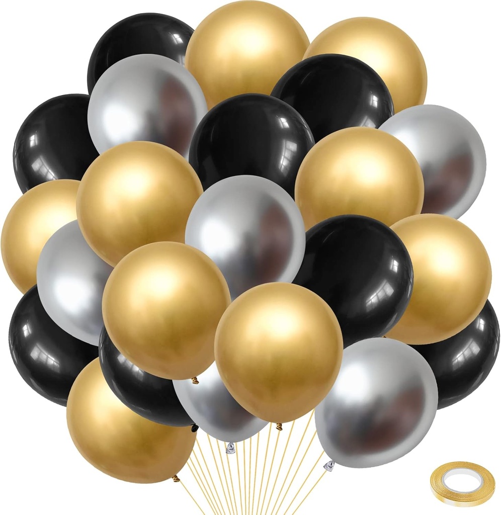 Auction Lot - 30 x Brand New Black Gold Silver Balloons, 40PCS