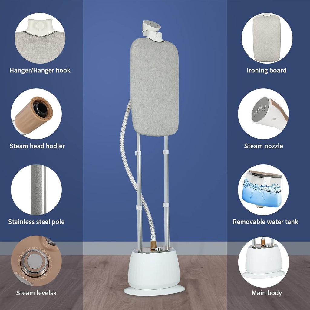 GELTTULU Steamer for Clothes Standing, Upright Garment Steamer with Ironing Board Height