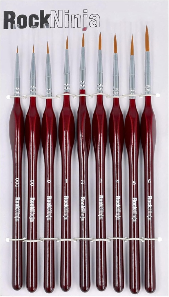 Detail Paint Brush Set, Rock Ninja 9pcs Thin Brushes for Fine Detailing & Art Painting - Ac