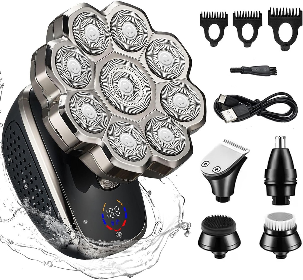 Head Shavers for Men, 2025 Upgraded 9D Magnetic 5-in-1 Electric Men Shavers with 9 Rotating
