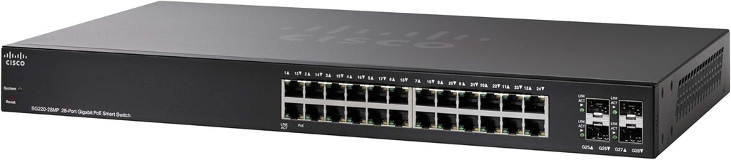 Cisco SG220-28MP Smart Switch | 28 Gigabit Ethernet (GbE) Ports | 24 10/100/1000 | 375W PoE