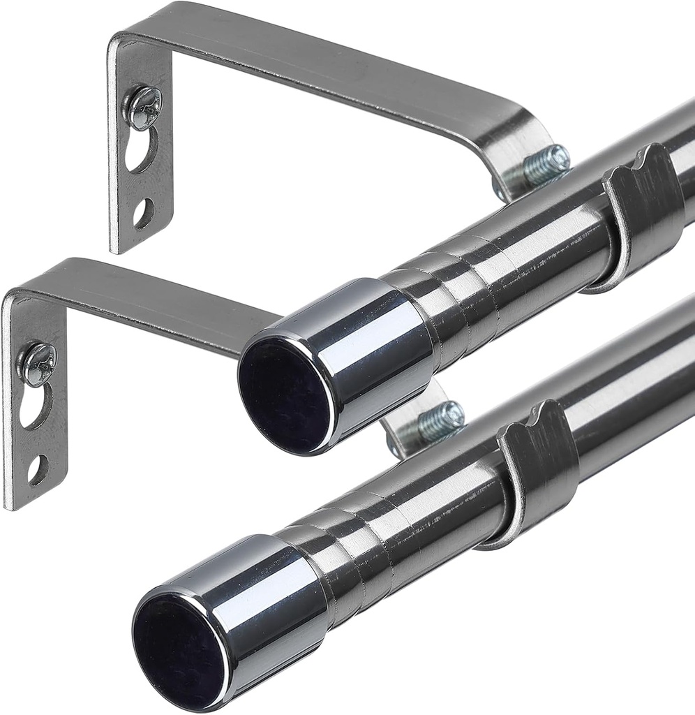 Job Lot of 13 x Curtain Poles for Window, Single Curtain Rod with Silver Finials 76 to 238 cm, Adjustable