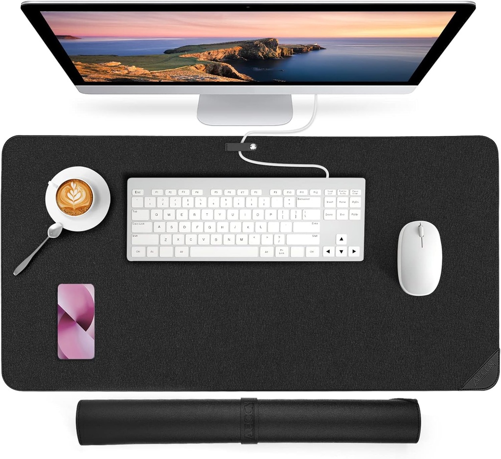 AECCN Premium Leather Desk Mat - Waterproof PU Desk Blotter Pad
