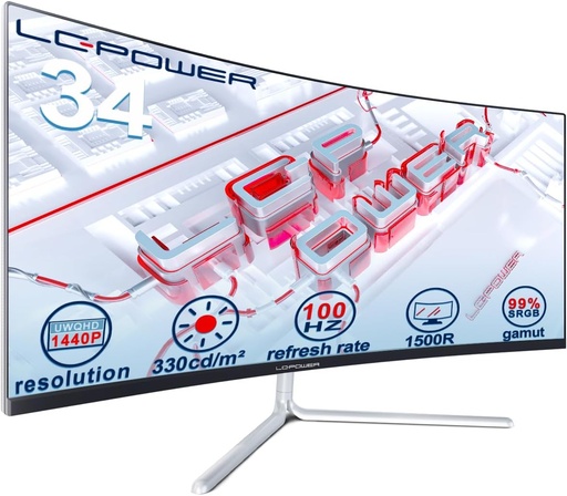 [LPNSC113374509] LC-Power 34 inch Ultrawide QHD 1500R Curved Gaming Monitor, 3440x1440, 100Hz, 21:9, DP/HDMI